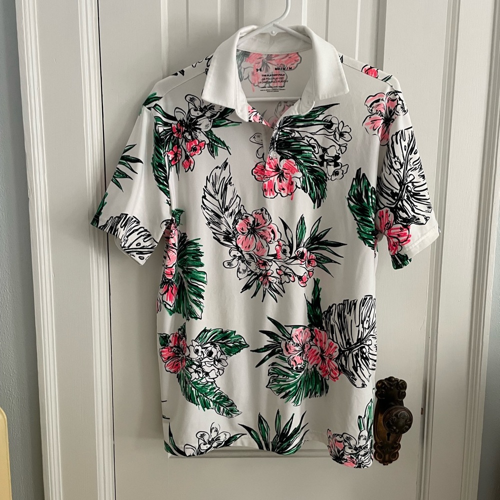 Under Armour Floral Polo Shirt - White, Pink, Green